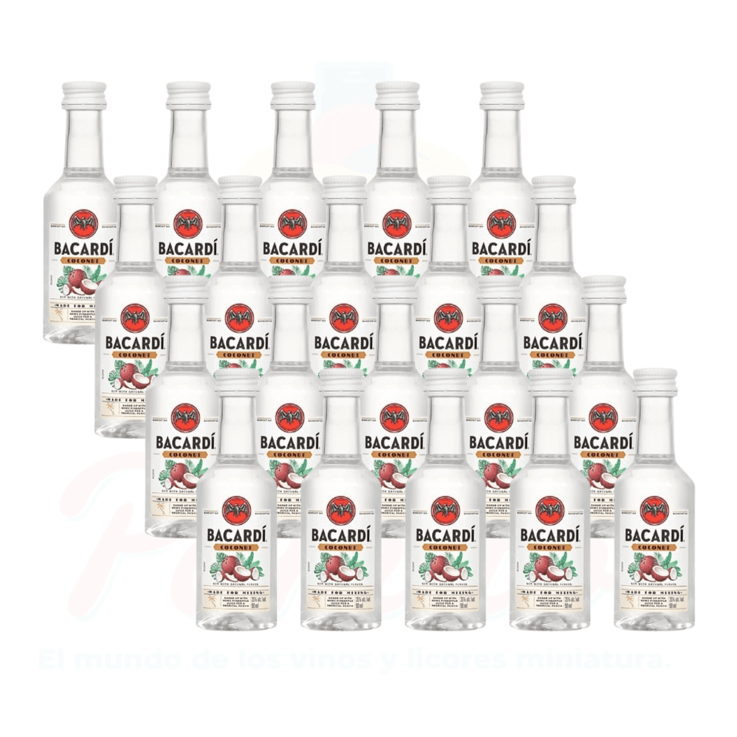 (20 Piezas) Mini Ron Bacardi Coconut 50 ml.