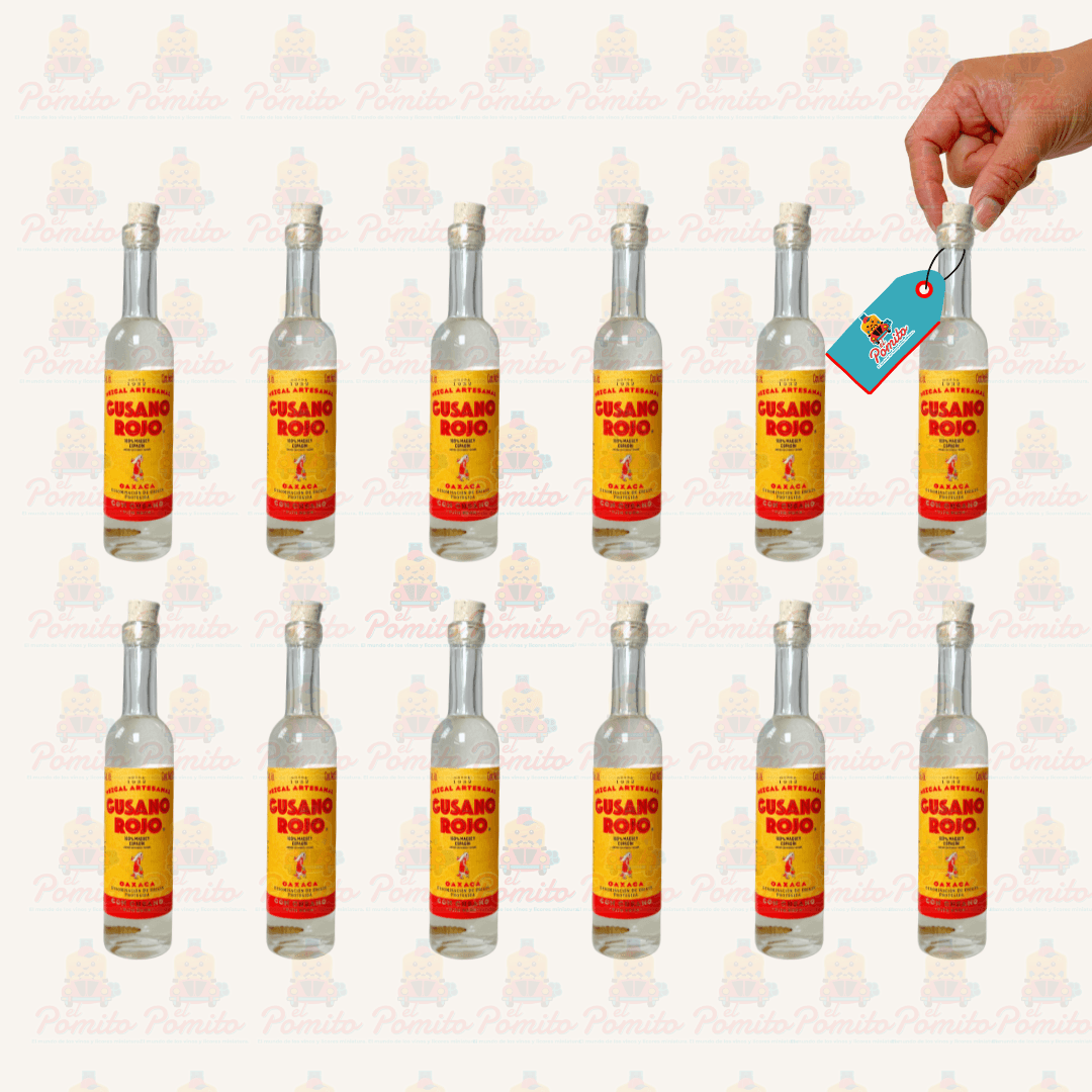 (12 Piezas) Mini Mezcal Gusano Rojo 50ml.