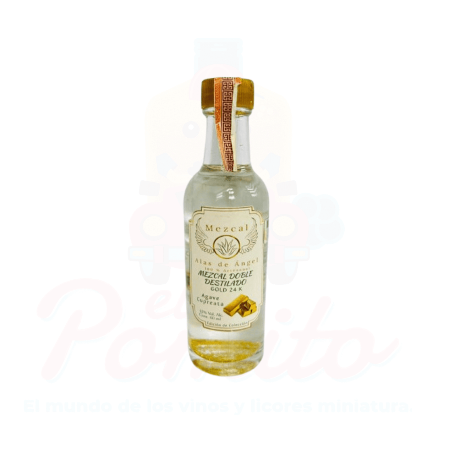 Mini Mezcal Alas de Ángel Doble Destilado Gold 24K 50ml.