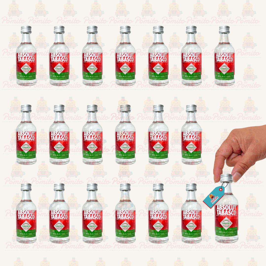 (20 Piezas) Mini Vodka Absolut Tabasco 50 ml.