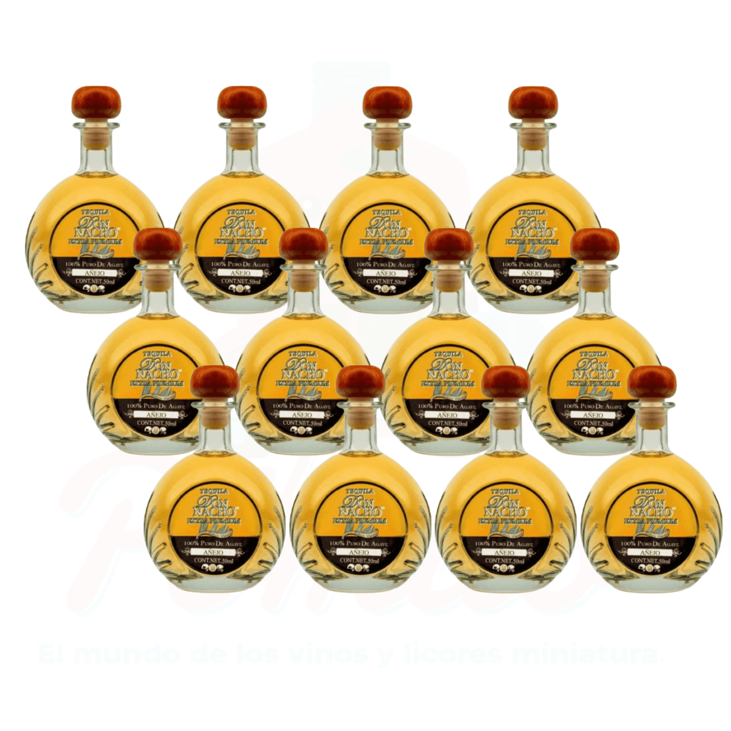 (12 Piezas) Mini Tequila Don Nacho Añejo 50 ml.