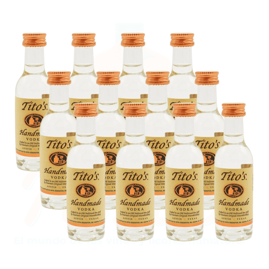 (12 Piezas) Mini Vodka Tito's Handmade 50 ml. Botella de Vidrio