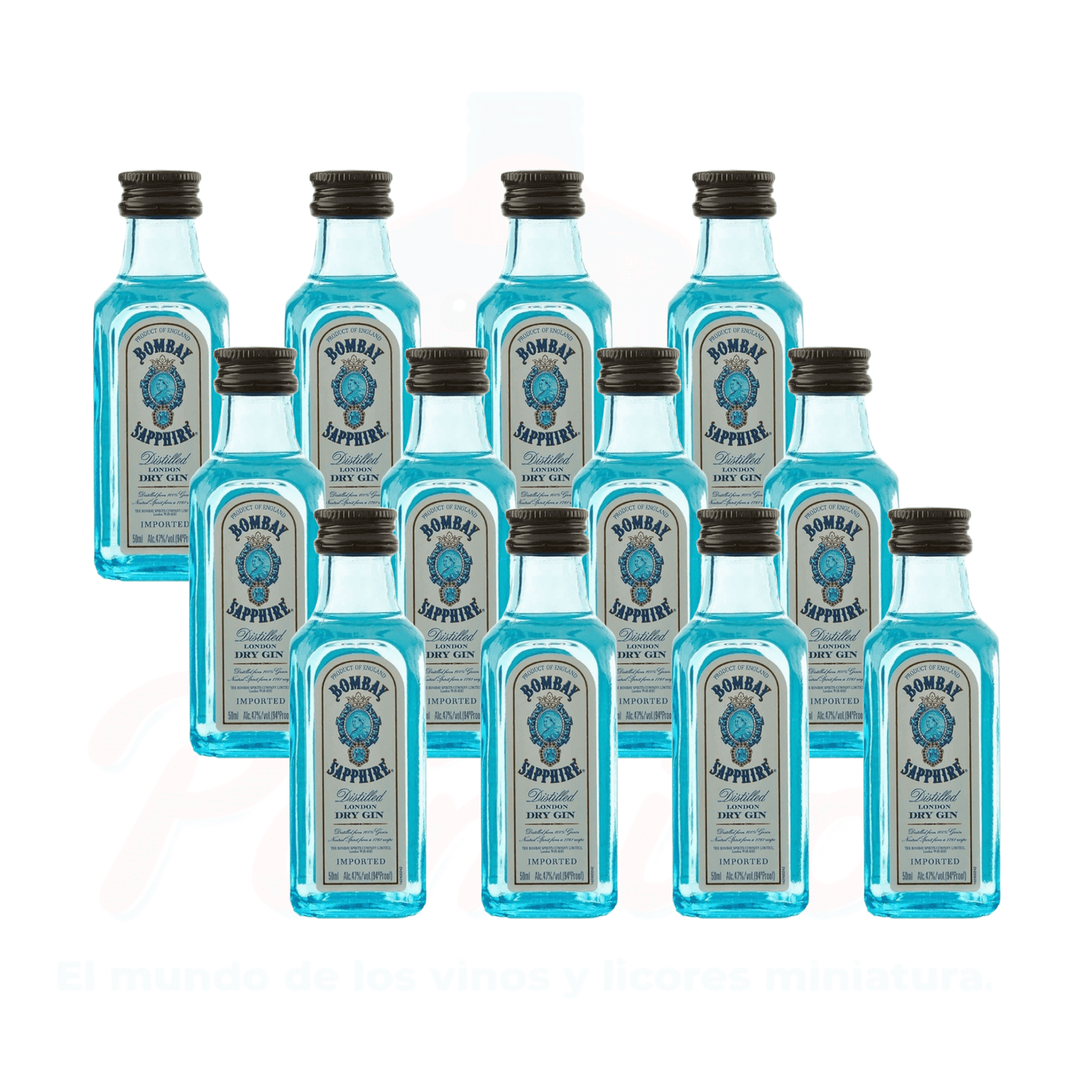 (12 Piezas) Mini Ginebra Bombay Sapphire 50 ml.