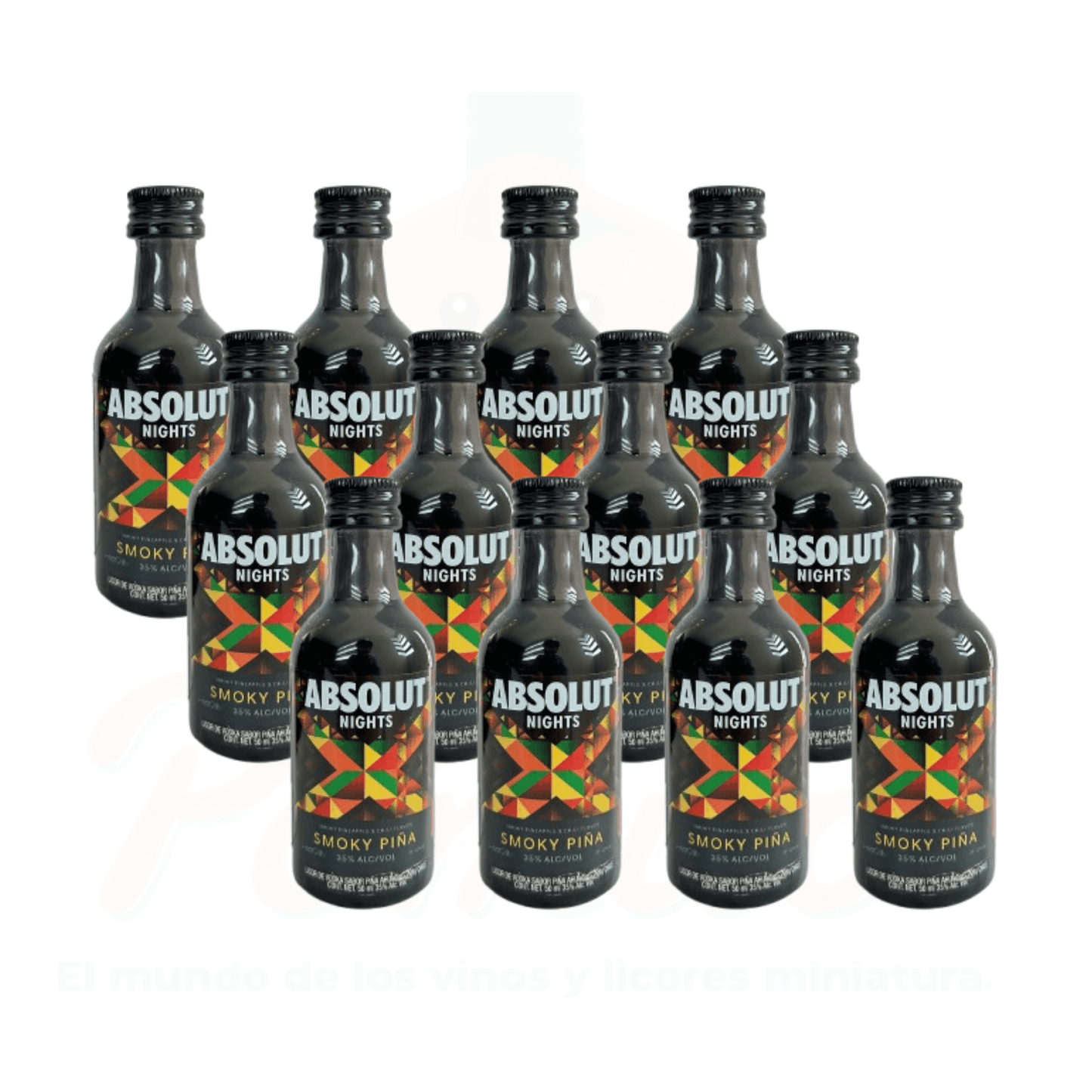 (12 piezas) Mini Vodka Absolut Nights Smoky Piña 50 ml.