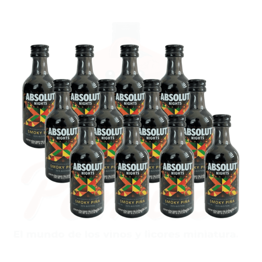 (12 piezas) Mini Vodka Absolut Nights Smoky Piña 50 ml.