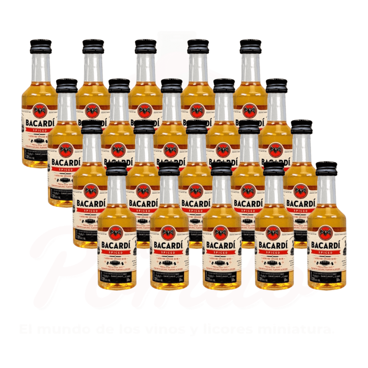 (20 Piezas) Mini Ron Bacardi Spiced 50 ml.