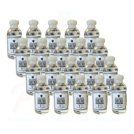 (20 piezas) Mini Mezcal Artesanal Bruxo No 1, 50 ml.
