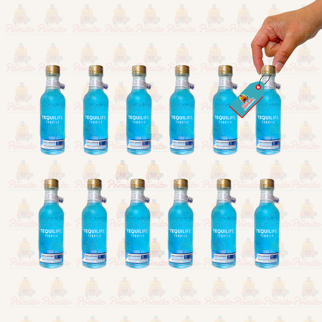 (12 Piezas )Mini Tequila Tequilife Reposado/Azul 50 ml.