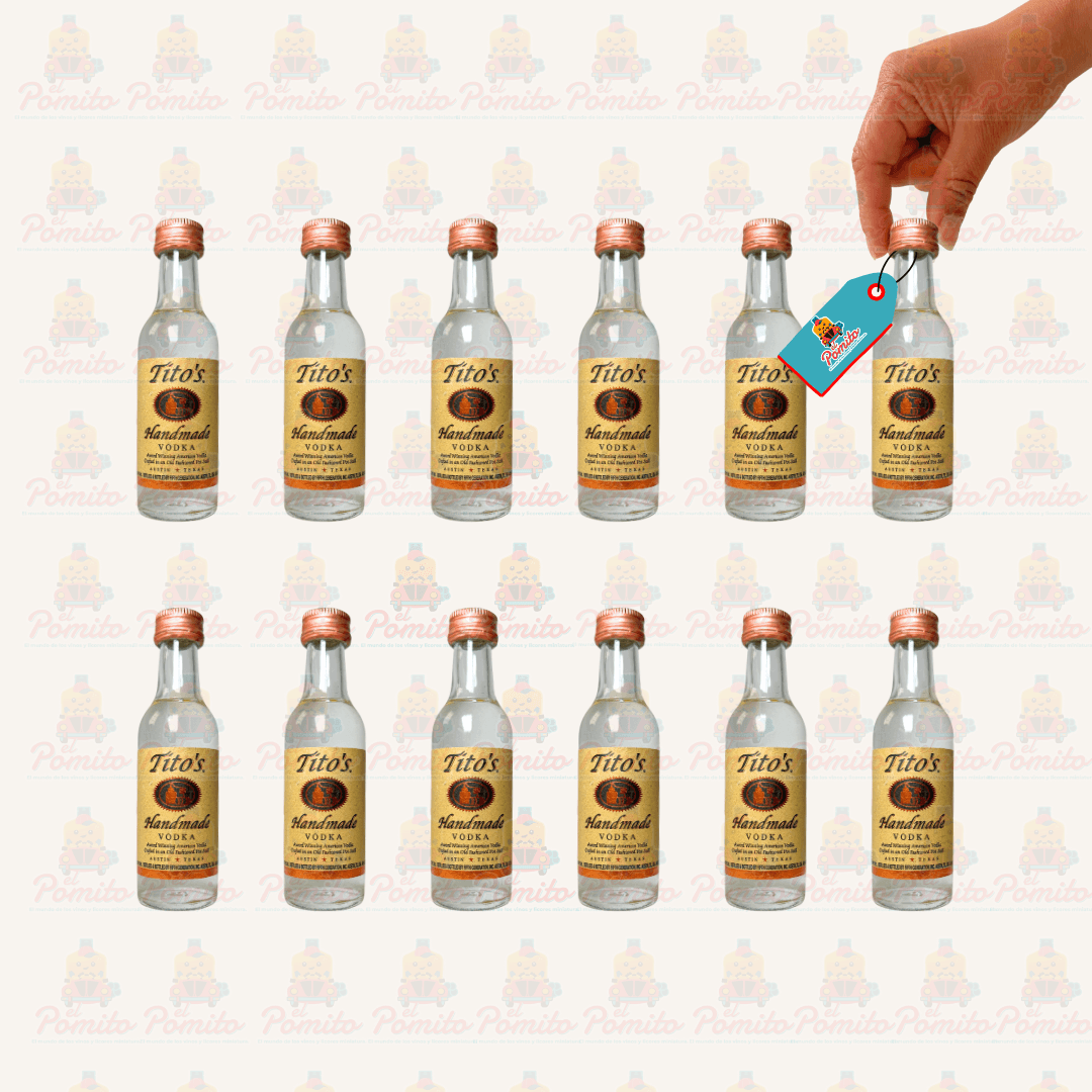 (12 Piezas) Mini Vodka Tito's Handmade 50 ml. Botella de Vidrio