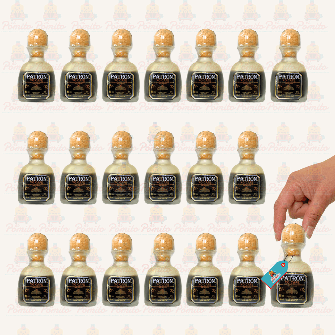 (20 Piezas) Mini Patrón Licor de Cafe XO 50 ml.