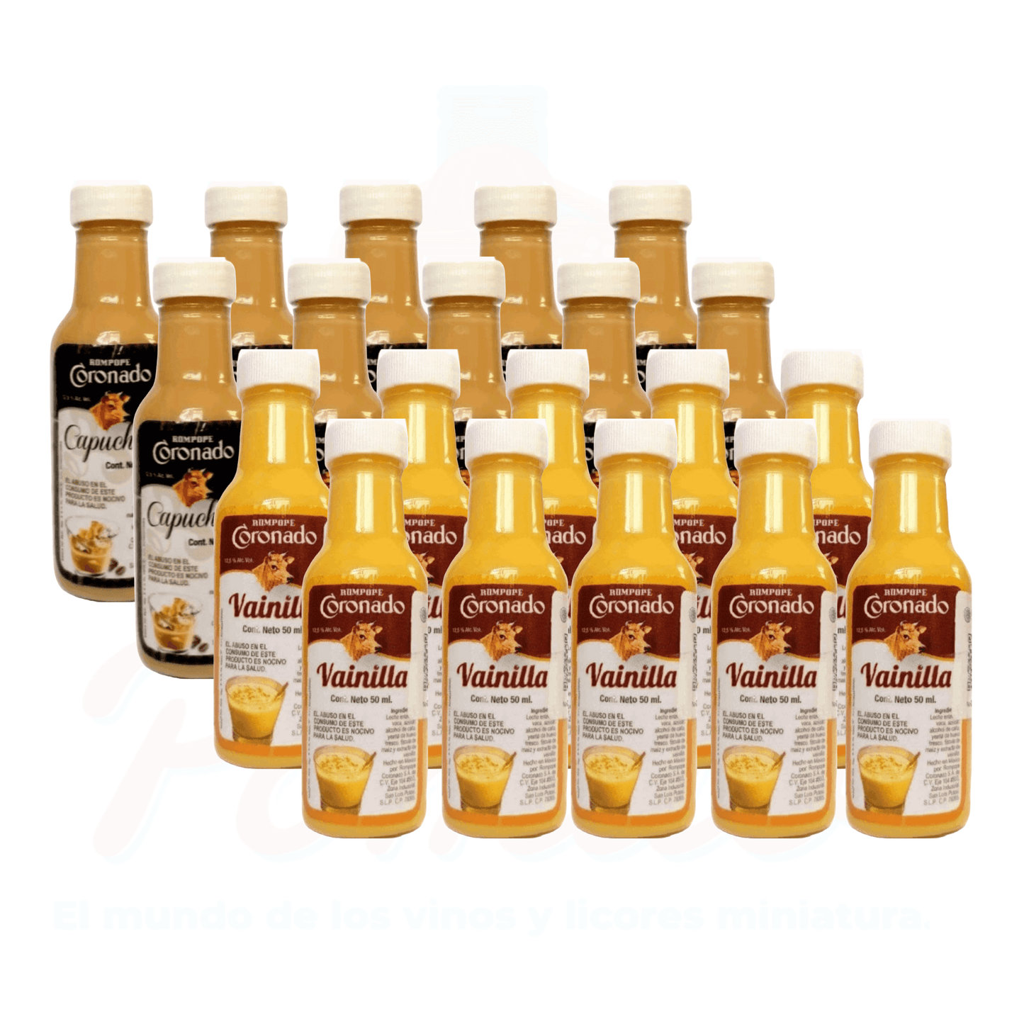 (20 piezas) Mini Rompope Coronado Vainilla / Capuchino 50 ml.