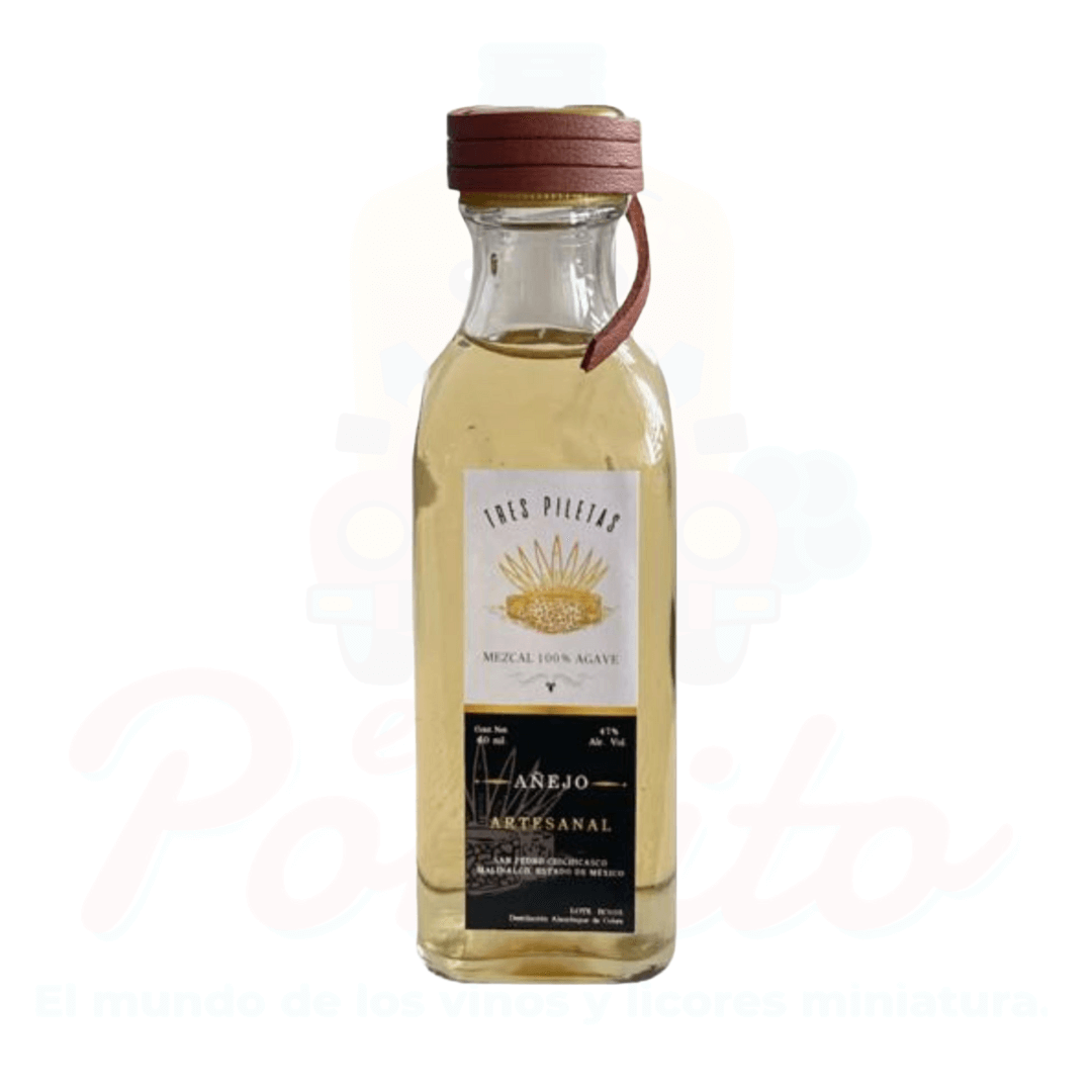 Mini Mezcal Artesanal Tres Piletas Añejo 50 ml.