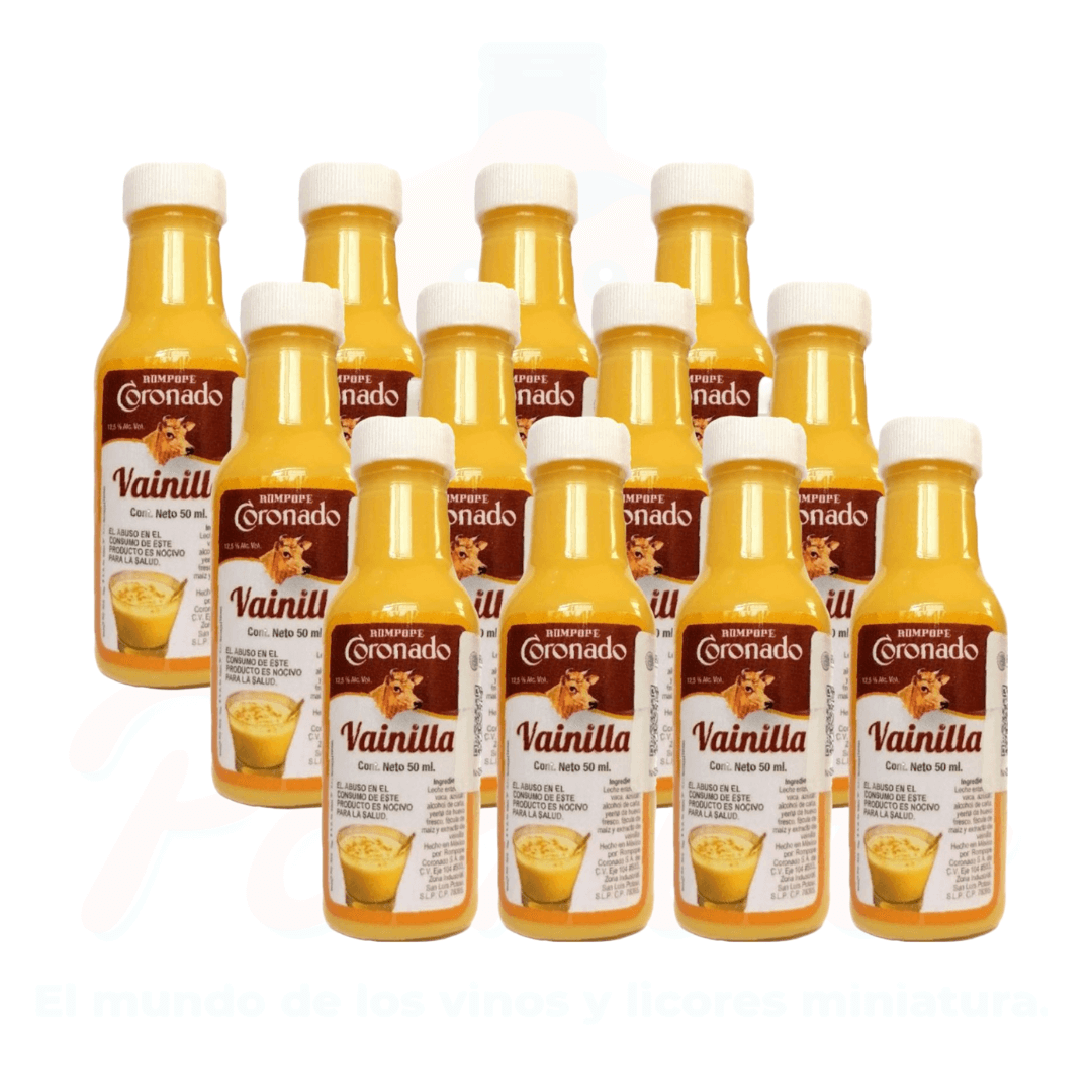 (12 piezas) Mini Rompope Coronado Sabor Vainilla 50 ml.