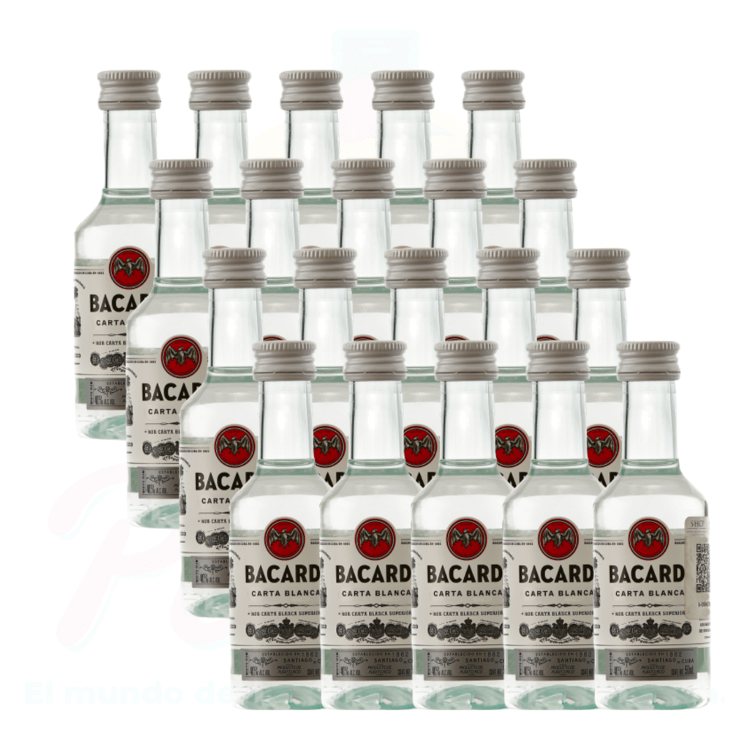 (20 Piezas) Mini Ron Bacardi 50 ml.