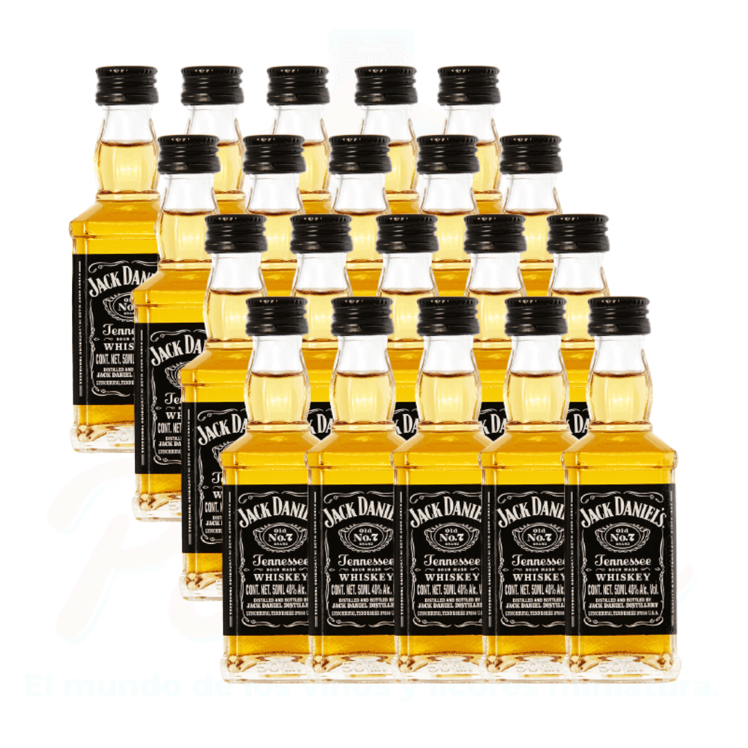 (20 piezas) Mini Whisky Jack Daniels 50 ml. Botella de Vidrio